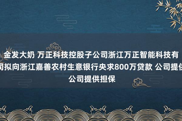 金发大奶 万正科技控股子公司浙江万正智能科技有限公司拟向浙江嘉善农村生意银行央求800万贷款 公司提供担保