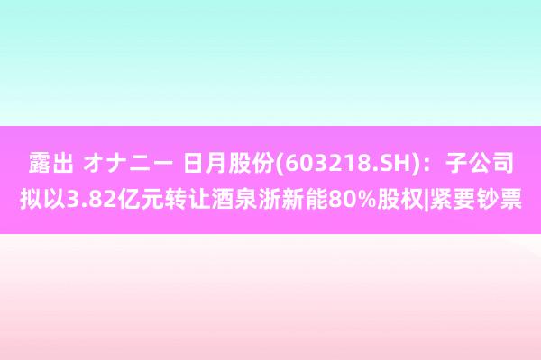 露出 オナニー 日月股份(603218.SH)：子公司拟以3.82亿元转让酒泉浙新能80%股权|紧要钞票